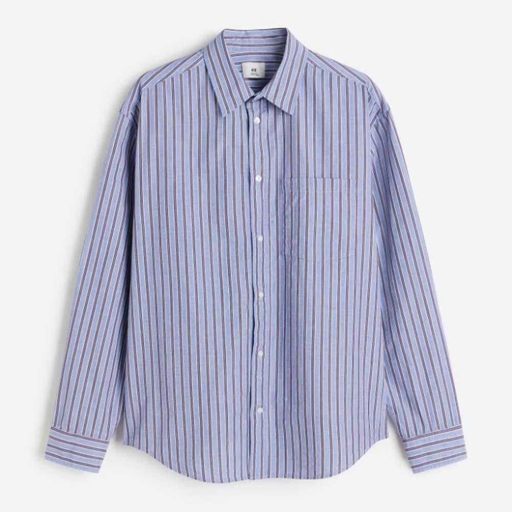 H&M Striped Button-Down Shirt in Blue and White
